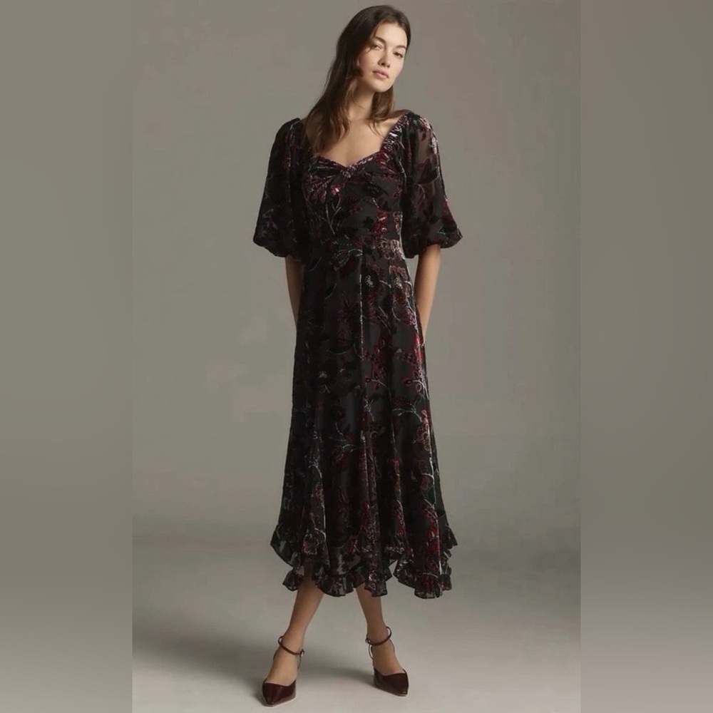 NWT Hutch for Anthropologie Black Motif Velvet Burn Out Midi Dress | Large